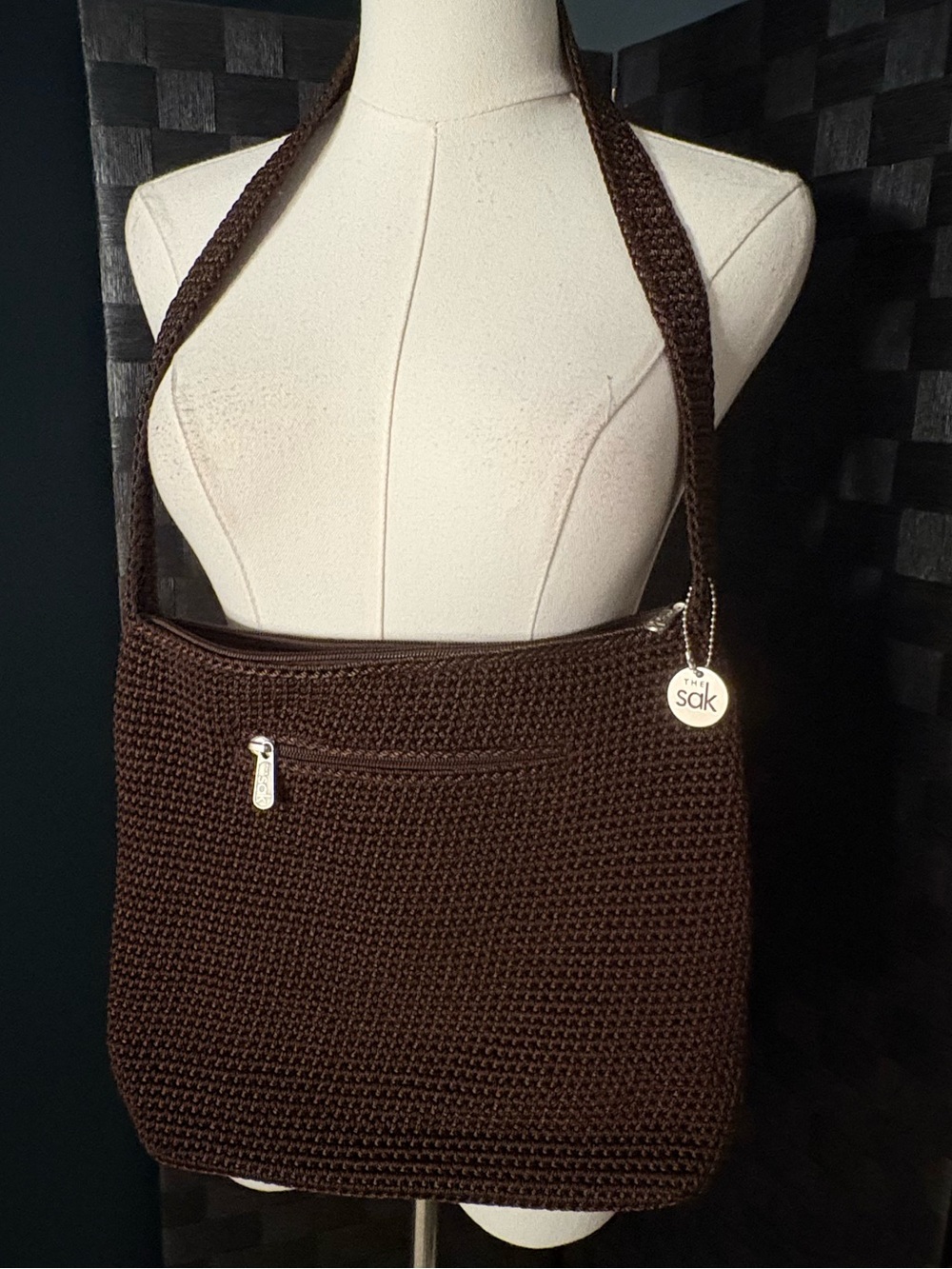 90s Y2K The Sak Chocolate Brown Hand-Crocheted Shoulder Purse